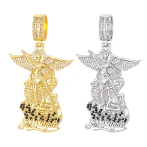 Collier pendentif ange San Miguel hip-hop, bijoux en cuivre zircone or et argent.