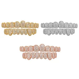Hip hop 10 teeth grillz set iced out micro paved zirconia grillz for men women party jewelry