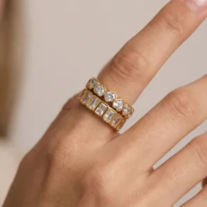 Minimalistisch 304 Roestvrij Staal Verguld Strass Eternity Band Ring Geometrisch Vierkant Hartvorm Stapelring Voor Dames Luxe Dagelijkse Feest Sieraden