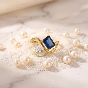 Exquisite 18k gold plated stainless steel ring featuring a chic asymmetric blue and white stone.