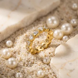 Hart Zirkonia Eternity Ring Verguld Roestvrij Staal Stapelbare Dames Sieraden Luxe