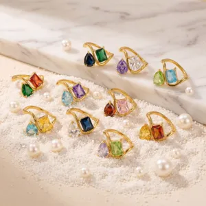 12 birthstone rings set, colorful gemstone gold plated rings, elegant stainless steel jewelry for women