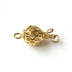 Chiusura per collana a sfera placcata oro design a rete cava componenti gioielli.
