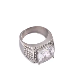 Luxury mens stainless steel large cubic zirconia square ring iced out pave fashion jewelry