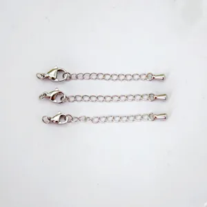 Stainless steel extension chains with lobster clasps, polished silver jewelry components.
