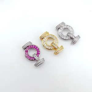 Rame Placcato Oro 18K Zircone Strass Rotondo T Barra Chiusura Collana Bracciale Connettore DIY Forniture per Gioielli