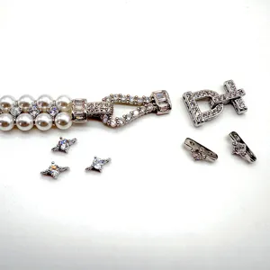 DIY pearl necklace clasp set with double row pearls and sparkling zirconia charms.