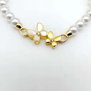 DIY pearl necklace clasp butterfly mother of pearl rhinestone double buckle jewelry connector detail