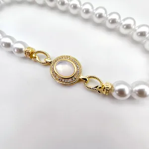 DIY Copper Necklace Clasp Mother Of Pearl Rhinestone Oval Connector Double Clasp Jewelry Making Findings