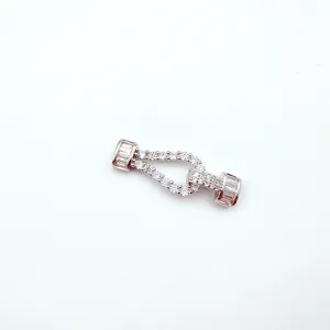 Zirconia paved horseshoe clasp for DIY pearl necklaces, copper gold plated connector accessory.