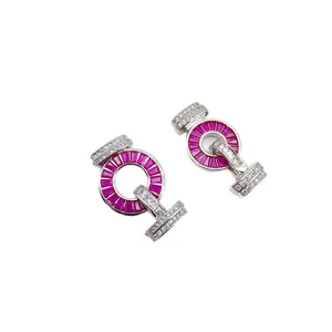 Rame placcato oro 18k pietra rossa T-bar collana bracciale chiusura connettore gioielli