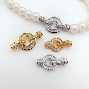 DIY zirconia double ring clasp connector for handmade pearl necklace and bracelet jewelry.