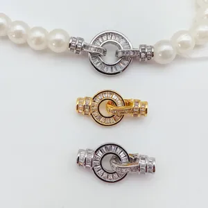 DIY Jewelry Connectors Copper Zirconia Round Toggle Clasp Pearl Necklace Bracelet Findings Women Craft Accessories