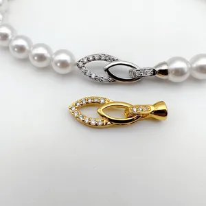 Kit fermoir de collier de perles DIY, élégant connecteur de bijoux strass entrelacé.