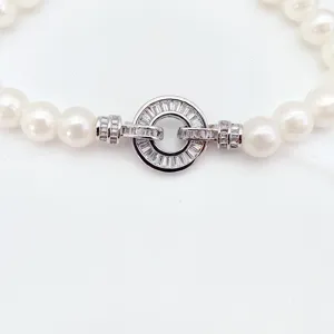 DIY pearl necklace clasp with sparkling baguette zircon round buckle, jewelry accessory.