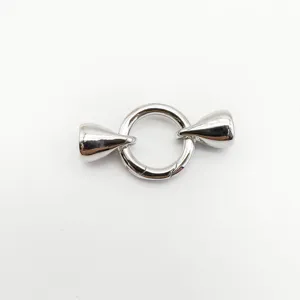 Metal spring ring clasp with cone ends detail, silver jewelry DIY accessory connector component.