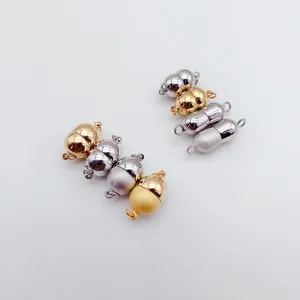 Metal magnetic jewelry clasps for necklaces, sphere and peanut shapes, gold silver colors.