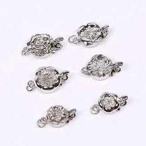 Silver camellia flower jewelry clasps DIY necklace bracelet connectors findings components 6pcs
