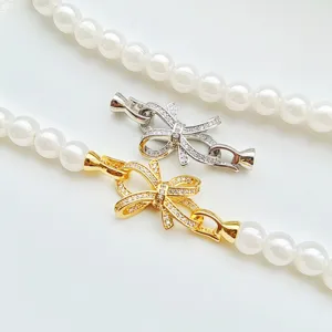 DIY bow zirconia pearl necklace clasp jewelry connecting buckle detail view for handmade crafting