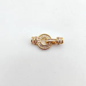 DIY gold jewelry clasp connector with sparkling baguette zircon for handmade necklace bracelet.