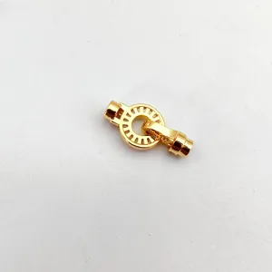 Gold tone DIY jewelry connector clasp for necklaces and bracelets crafting details.