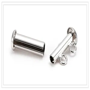 Silver metal multi strand tube clasp detail for DIY pearl necklaces and bracelets making.