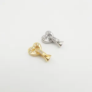 DIY Jewelry Findings Heart Shaped Pearl Necklace Clasp Copper Zirconia Pave Jewelry Connector Bracelet Buckle