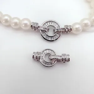 DIY pearl necklace clasp with sparkling zircon circular connectors, exquisite jewelry finding.