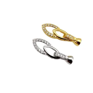 DIY Ovale Strass Fermoir Bijoux Cuivre Plaqué Or Collier Perles Bracelet Connecteur