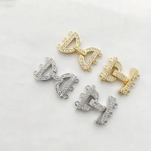 DIY pearl necklace clasp copper gold plated micro paved zircon multi row jewelry end buckle