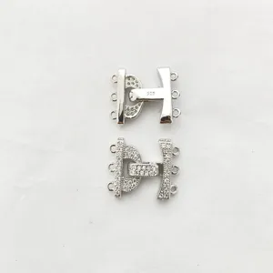 DIY three-row micro-pave cubic zirconia silver jewelry clasp connectors for pearl necklaces.