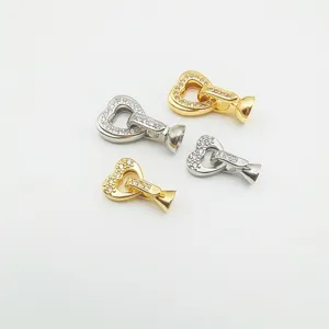 Heart shaped zirconia pearl clasp detail, premium jewelry connector hardware piece view