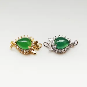 Copper Zirconia Green Jade Drop Necklace Clasp DIY Jewelry Findings Gold White Gold Plated Fishhook Connector Clasp