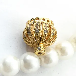 Gold crown rhinestone charm pendant clasp for DIY pearl necklace jewelry making accessories