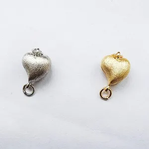 Heart magnetic necklace clasp jewelry findings detail view, frosted metal DIY accessories.