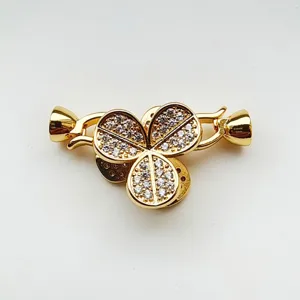 DIY Perlenkettenverschluss mit Zirkonia, elegantes dreiblättriges Gold Schmuckzubehör Teil.