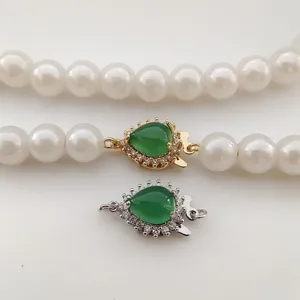 Pearl necklace clasp green jade fishhook connector DIY jewelry making accessory detail view