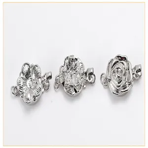 Silver floral metal jewelry clasps for DIY necklaces and bracelets, copper base accessories.
