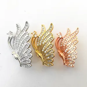 Micro-Inlaid Rhinestone Feather Wing Necklace Clasp Alloy Sweater Chain Clasp Elegant Jewelry Finding Accessory For Women