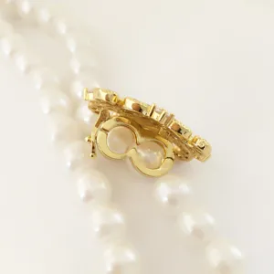 DIY Pearl Necklace Clasp Double Row Gold Connector Paved Stone Jewelry Findings Component