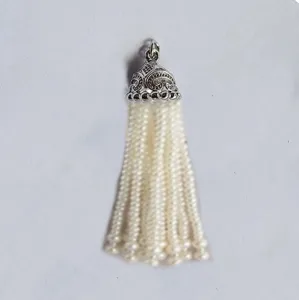 DIY silver-tone ornate filigree cap pearl tassel necklace pendant jewelry accessories