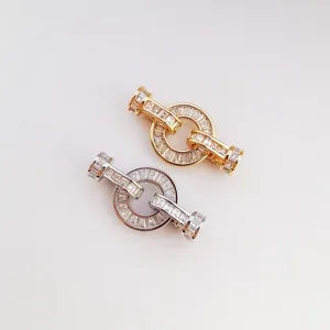 DIY Jewelry Findings Copper Zirconia Double Row Round Necklace Clasp Sweater Chain Connector Fashion Jewelry Accessories