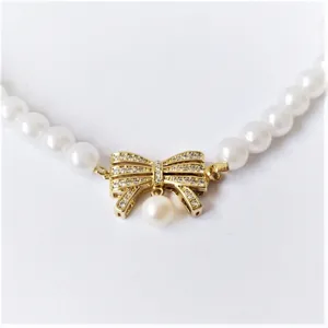 DIY Bowknot Necklace Clasp Micro Inlaid Rhinestone Multi Row Pearl Clasp Connector For Jewelry Making