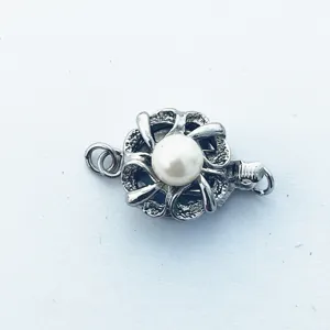 Vintage pearl jewelry clasp silver tone floral necklace bracelet connector DIY accessory