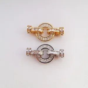 Detail view of DIY necklace clasp, double round buckle inlaid with sparkling T-square zirconia.