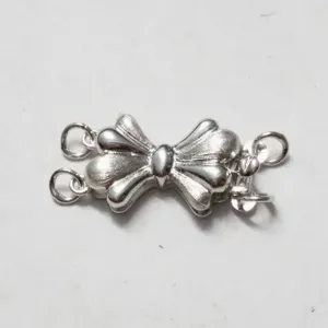 Silver bow jewelry clasp multi strand pearl necklace connector DIY metal accessory