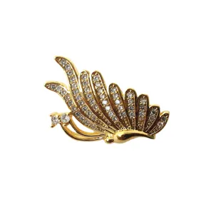 Gold micro-pave cubic zirconia feather clasp jewelry accessory for pearl necklace and sweater chain