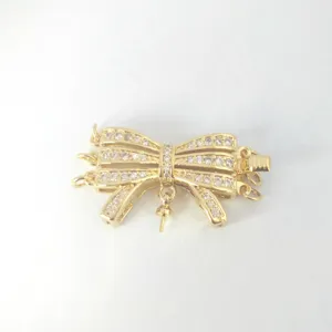 Gold Plated Bow Rhinestone Multi Strand Necklace Clasp DIY Jewelry Connector Clasp Finding