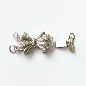Double layer rhinestone bow jewelry clasp DIY necklace accessory silver plated metal connector