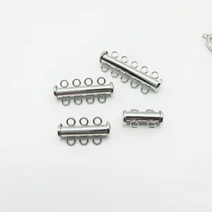 Stainless steel multi-strand tube slide lock clasp for DIY pearl necklace bracelet making.